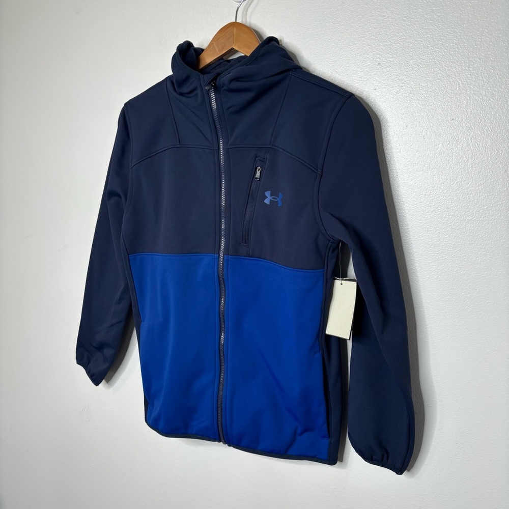 Under Armour Full Zip Hooded Jacket Youth Large Blue Colorblock NWT - Picture 3 of 10